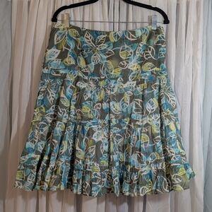 Christopher & Banks Blue Green Leaf Print Skirt 12